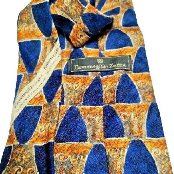 Ermenegildo Zegna Tie Silk Repp‎ Blue & Gold Italy Hand Made Artsy Suit Necktie - Picture 3 of 4